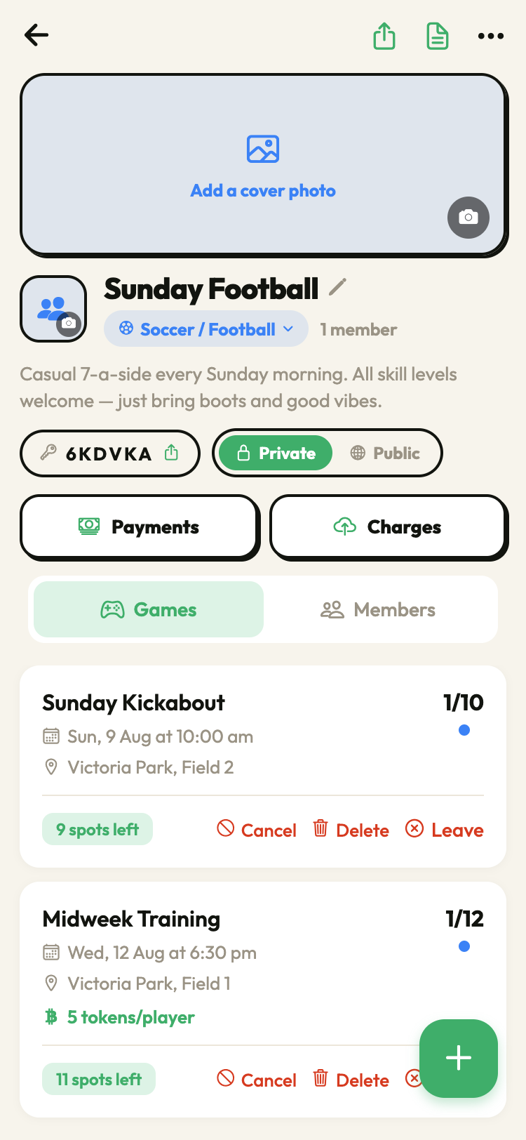 Run Your Group — Sports Mate app screenshot